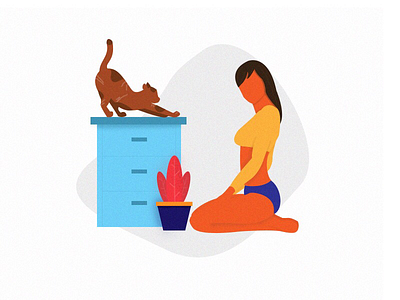 Relaxing app art cat character design flat illustration people pet ui vector web women