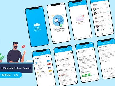 UI Template for Email Security App (19+ Layouts) android apk app email email app ios letter malicious phonebook security spam ui uiux user interface ux