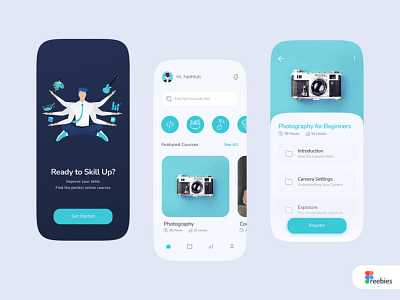 Skill Up - Online Learning App courses figma freebies multi talented photography skill template ui ux