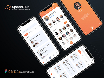 SpaceClub - Another Clubhouse App audio clubhouse figma templates mobile app social media social networks ui user interface ux uiux