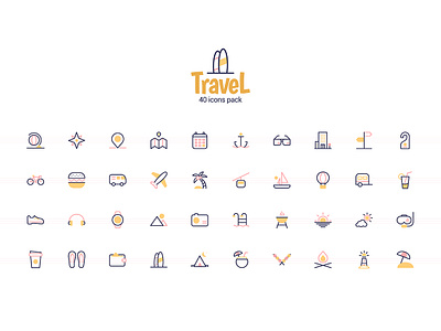 40 icons with a travel theme
