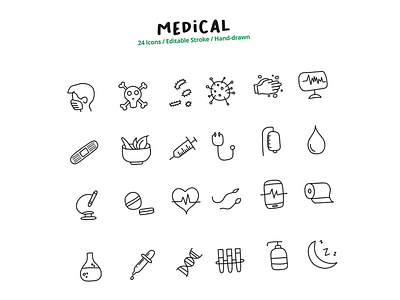 collection of icons about medical or health collection doodle drawing food hand drawn heart icon icons illustration set sign symbol
