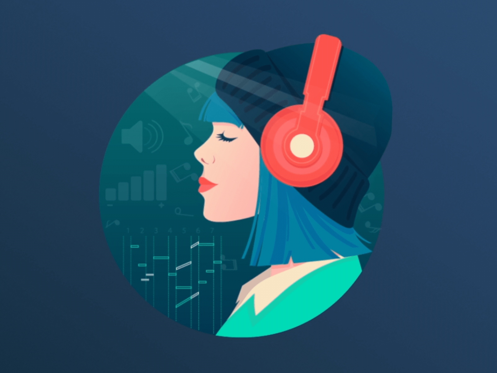 Beautiful Girl Listening To The Music - Animation. after effects animated gif animation design illustration motion graphic video