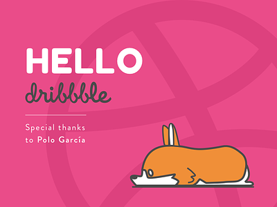 Hello Dribbble! corgi debut first shot illustration invitation thanks