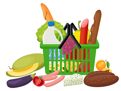 A basket of groceries from the supermarket app basket branding design graphic design groceries illustration logo supermarket typography ui ux vector