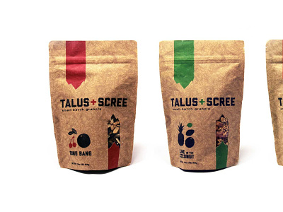 Talus + Scree granola packaging branding design illustration layout package design