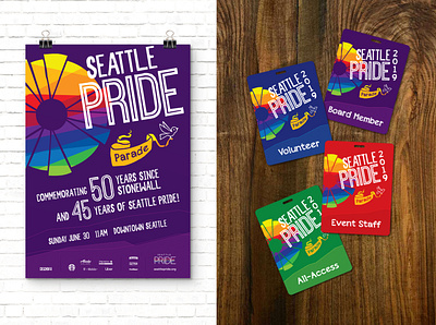 Seattle Pride 2019 Branding Package ad banner bird brand package branding colorful custom type design id badge identity intersectional parade party playful poster print seattle