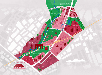 Northem Gateway - Map illustration manchester map map illustration pink textures victoria station