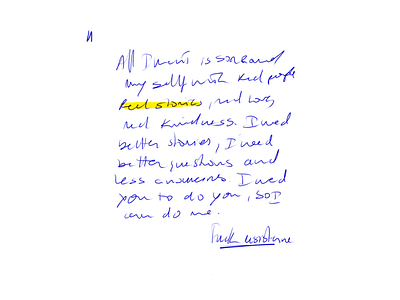 Unwritten Stories - Experiment blue and yellow handwritten