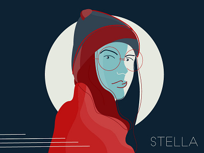 Stella Character Illustration 2d blue character colors design flat girl illustration moon night red winter