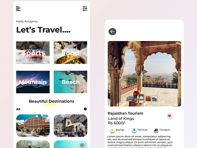 Travel App UI Design. app design illustration typography ui ux vector