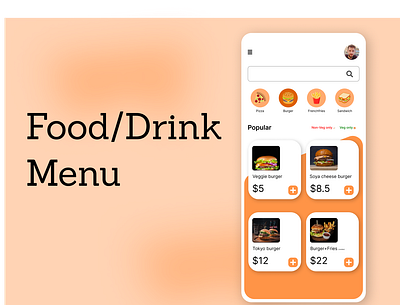 Food/drink Menu UI app community design figma graphic design typography ui ux