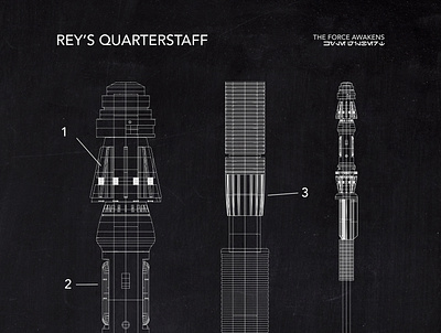 Rey's Quarterstaff Blueprint 3d design starwars
