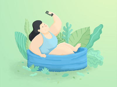Girl in Inflatable Pool garden girl illustration outdoors plants pool selfie swimsuit water woman