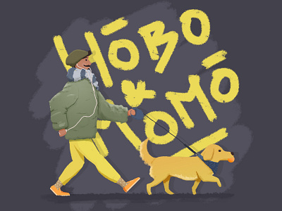 Momo & Me boy dog friends golden hobo illustration leash momo night walk walking winter