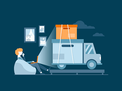 Orders Management cat delivery design ecommerce flat guy illustration laptop online sales truck