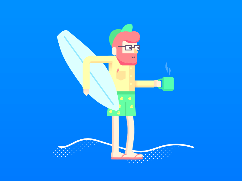 Developer on vacation animation beach character coffee developer hipster ilustration nerd summer surf surfer web