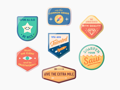 Badges in English aboutus badge badges banner explorer icon illustration maxims scouts skills