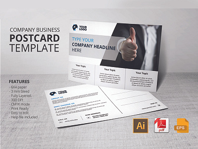 Company Postcard 6x4 ad advertise ai both sided postcard clean creative eps illustrator pdf postcard simple