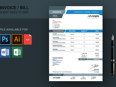 Invoice Template automatic bill business clean clean invoice corporate creative design elegant excel format indesign invoice invoice design invoice excel