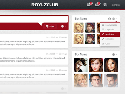 RoylzClub – Member Home block box dating dropdown flat header home icon menu stream tabs