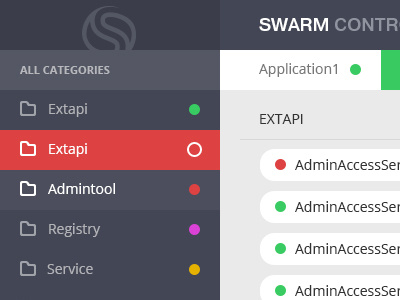 Swarm Admin admin app apps control icons list menu navigation stats status tools