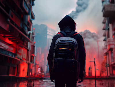 Lonely Backpacker in a Cyberpunk World cyberpunk design