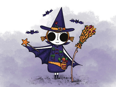 Witch bat child illustration design girl graphic design halloween illustration magazine illustration procreate