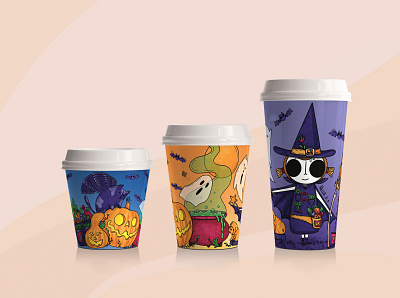 Coffee Cup for Halloween Time animation candies cat child illustration coffee cup ghost graphic design halloween illustration magazine illustration procreate pumpkin witch