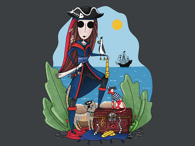 The Pirate Team cat child illustration design girl graphic design illustration magazine illustration pirate procreate sea ship treasures