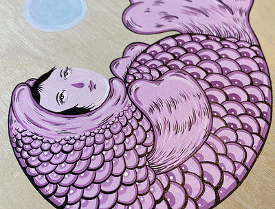 Purple Girl acrylic characters design fish girl illustration liquitex procreate wood