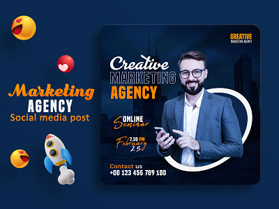 Digital marketing agency and corporate social media post banner mockup conference template creative agency event post instagram live live webinar marketing agency post online webinar digital