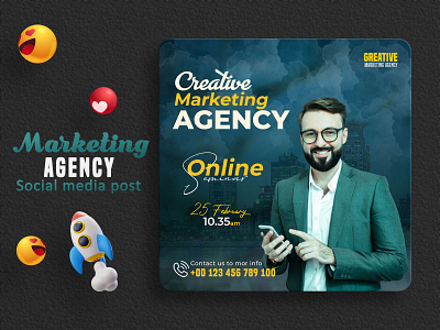 Digital marketing live webinar and corporate social media post marketing agency social banner