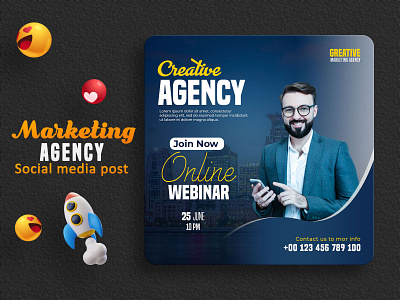 Digital marketing live webinar and corporate social media post marketing agency social banner