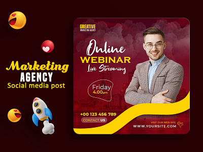 Digital marketing live webinar and corporate social media post marketing agency social banner