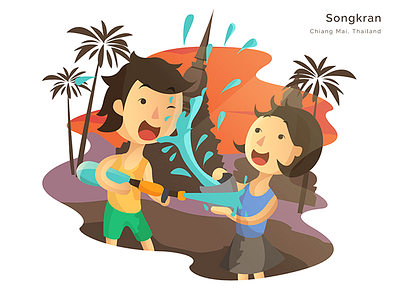 Songkran Festival in Thailand festival flat design illustration illustrator playing simple thailand throw back vector water