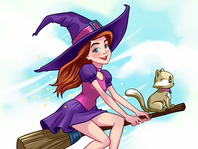 Cartoon Illustration cartoon cat children book illustration witch