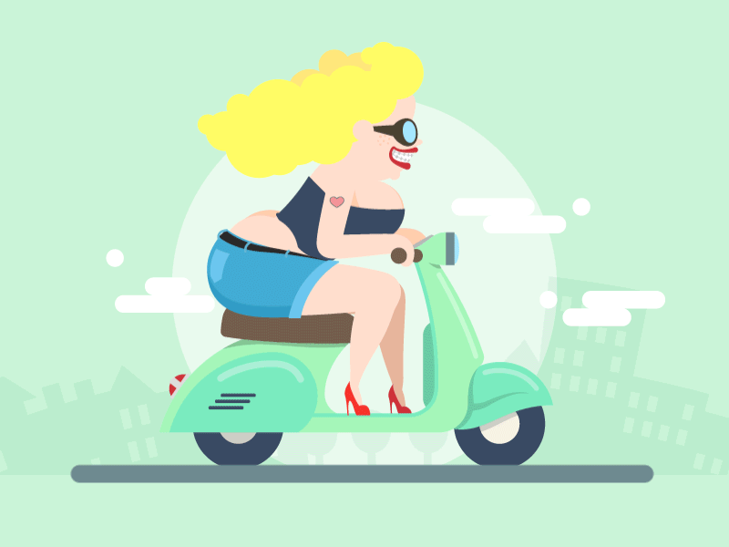 Hot Princess on a Vespa after effects animated gif animation bike biker design illustration moped