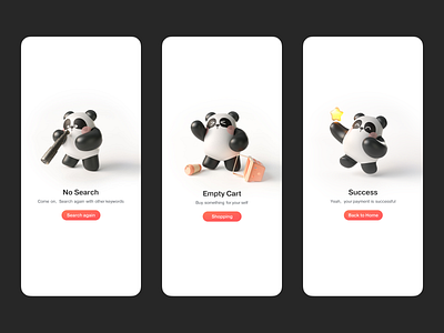 Panda status 3d character 3d illustration app character design illustration panda shopping ui