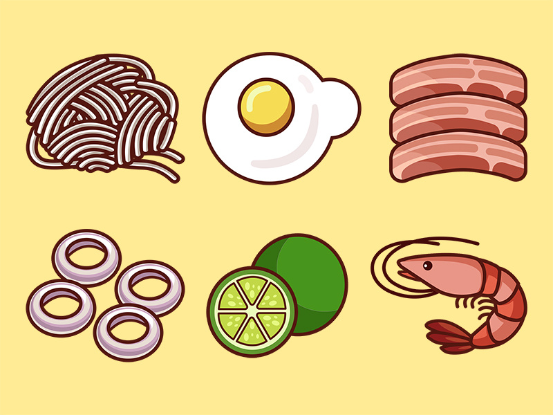 Hokkien Mee! ingredients food icons freebie illustration ux ui dish hokkien mee
