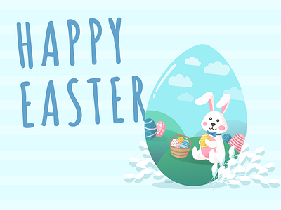 Happy Easter! cartoon cute design easter easter egg easter eggs easter rabbit illustration jin design jindesign rabbit ui ux vector