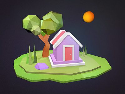 Low Poly House 3d c4d china grass gui house juno lowpoly moon night stone tree
