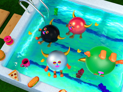 BUKO likes swimming in summer c4d character color icon toy