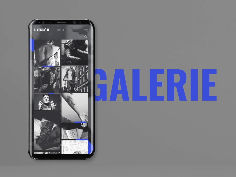 BLACKGATE Tattoo black blue design galerie gallery interface mobile tattoo ui ux