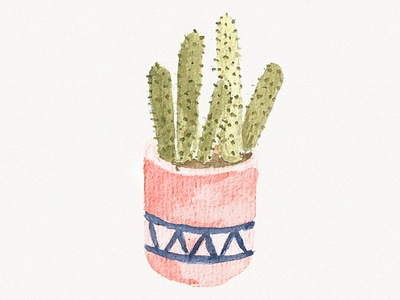 Illustration Watercolor Cactus on Pink Pot branding cactus illustration logo pink watercolor