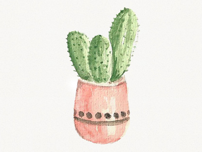 Watercolor Cactus on Pink Pot