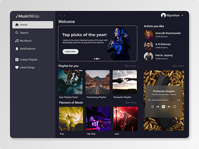 MusicNinja - Music Player App - DailyUI 9 challenge dailyui design music musicapp spotify streaming ui