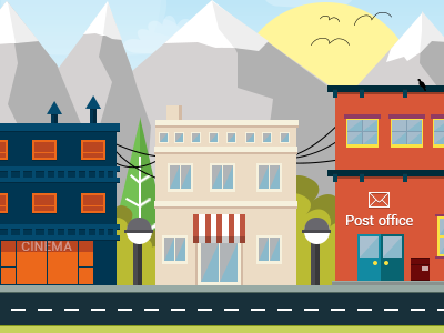 Dribble carton city flat illustration office post shop street vector