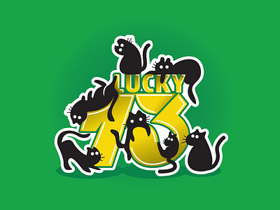 Lucky 13 13 black cat cat funny illustration lucky t shirt typo yellow