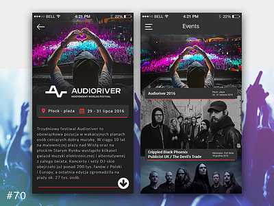 70 Event Listing app audioriver dailyui event ios iphone listing music ui